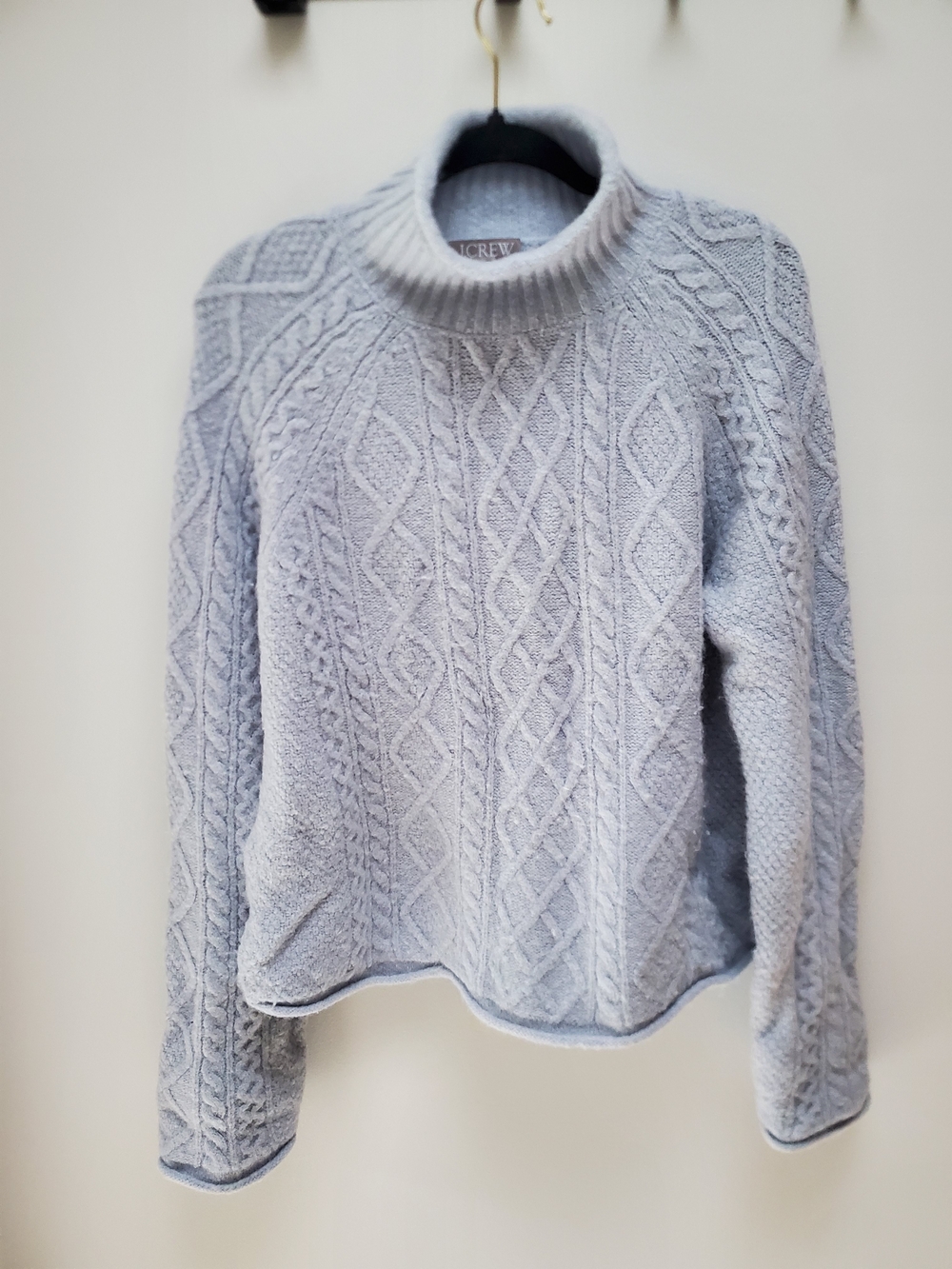J. Crew Light Gray Cable-Knit Turtleneck Sweater